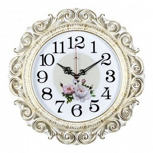 Часы настенные, интерьерные: Цветы, "Хостон", бесшумные, d-40.5 см, белое золото