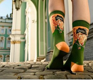 нарт254 Носки ART дизайн р.35-42 "Hobby Line х/б,Ван Гог,Автопортрет с отрезанным ухом и трубкой