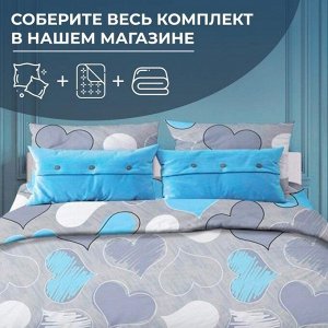 Простыня на резинке 090*200 см, поплин, борт 25 см (Романтика, голубой)