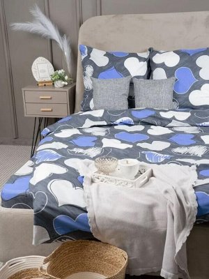 Комплект постельного белья 1,5-спальный, поплин (Романтика, синий)