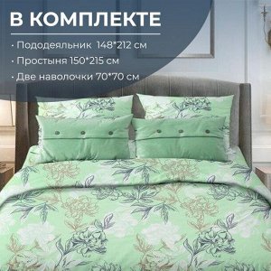Комплект постельного белья 1,5-спальный, бязь "Комфорт" (Симфония, зеленый)