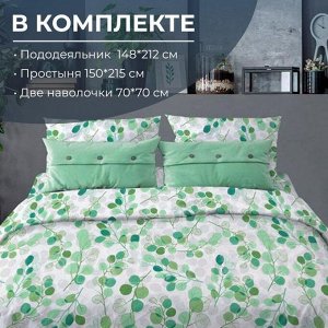Комплект постельного белья 1,5-спальный, бязь "Комфорт" (Эвкалипт, зеленый)
