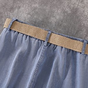 Женская юбка-трапеция с эластичным поясом, синий