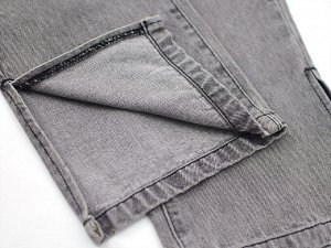 Женские широкие серые джинсы с дырками