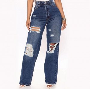 Женские широкие джинсы с дырками
