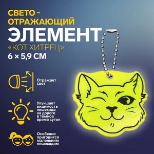 Светоотражающий элемент «Кот хитрец», двусторонний, 6 x 5,9 см, цвет МИКС