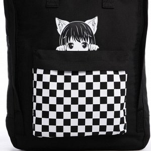 Рюкзак школьный текстильный Anime girl, 38x27x13 см, чёрный