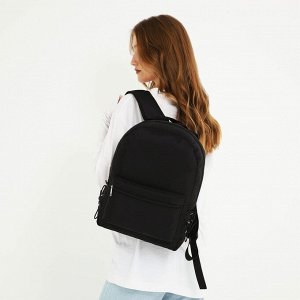 Рюкзак школьный текстильный с боковыми лентами, 38x29x11 см, чёрный, отдел на молнии