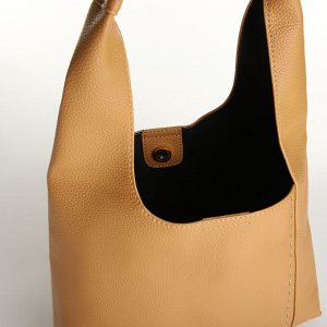 Сумка женская мешок 2 в 1, на кнопке, косметичка, цвет светло-коричневый