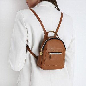 СИМА-ЛЕНД Мини-рюкзак женский из искусственной кожи на молнии, 1 карман, цвет коричневый
