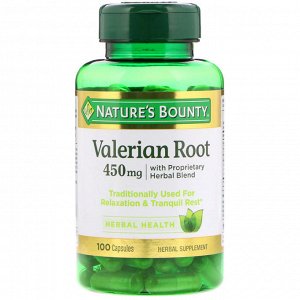 Natures Bounty, Корень валерианы с фирменной смесью трав, 450 мг, 100 капсул
