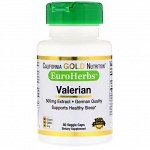 California Gold Nutrition, EuroHerbs Валериана XT 500 mg, VC MB, 60 карат