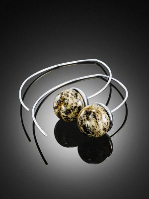 Серьги-крючки «Метеорит» с крупными янтарными вставками