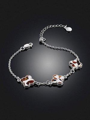 Нежный тонкий браслет-цепочка с вставками из янтарной мозаики «Монако. Далматин»