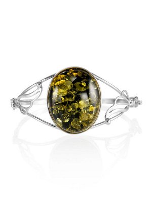 Изысканный браслет из натурального цельного янтаря зелёного цвета «Риальто»