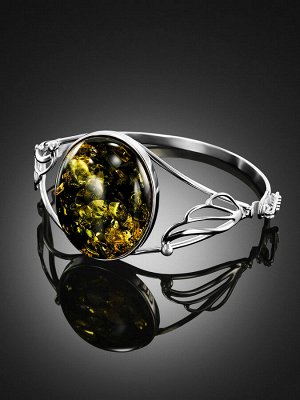 Изысканный браслет из натурального цельного янтаря зелёного цвета «Риальто»