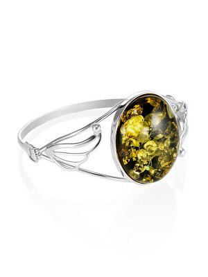 Изысканный браслет из натурального цельного янтаря зелёного цвета «Риальто»