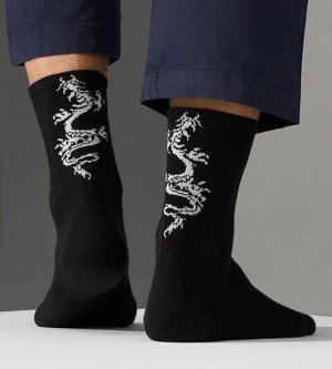 Высокие носки унисекс с рисунком в виде дракона на резинке