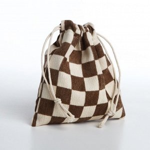 Косметичка - мешок с завязками, цвет бежевый/коричневый