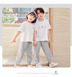 Детские спортивные брюки с полосками, на резинке, цвет серый