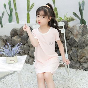 Платье-сорочка с принтом м короткими рукавами для девочки, цвет розовый
