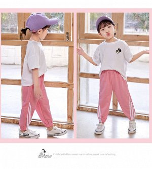 Детские спортивные брюки с полосками, на резинке, цвет розовый