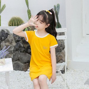 Платье-сорочка с принтом м короткими рукавами для девочки, цвет жёлтый