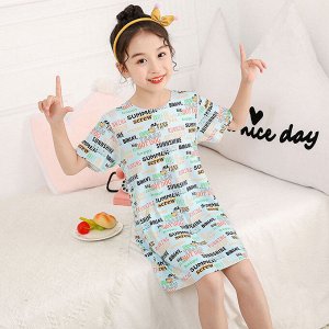 Платье-сорочка с принтом и короткими рукавами для девочки, цвет голубой