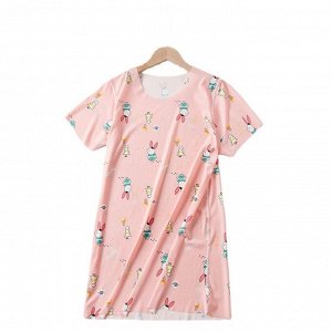 Платье-сорочка с принтом "Кролики" и короткими рукавами для девочки, цвет розовый