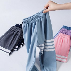 Детские демисезонные спортивные брюки с полосками, на резинке, цвет голубой