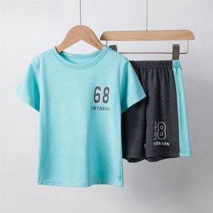 Детский спортивный комплект с принтом: футболка + шорты, цвет бирюзовый/графит
