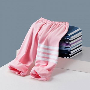 Детские демисезонные спортивные брюки с полосками, на резинке, цвет розовый