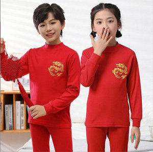 Детский пижамный комплект: лонгслив с воротником + брюки, цвет красный