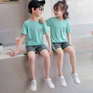 Детский спортивный комплект с принтом: футболка + шорты, цвет бирюзовый/графит