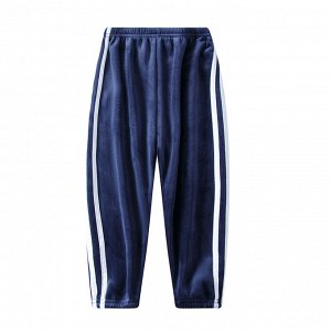 Детские утеплённые спортивные брюки с продольными полосками, на резинке, цвет тёмно-синий
