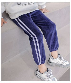 Детские утеплённые спортивные брюки с продольными полосками, на резинке, цвет тёмно-синий