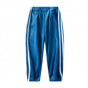 Детские утеплённые спортивные брюки с продольными полосками, на резинке, цвет голубой
