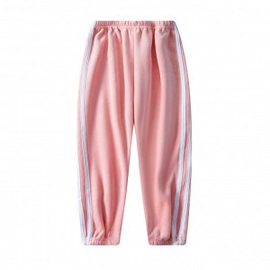 Детские утеплённые спортивные брюки с продольными полосками, на резинке, цвет розовый