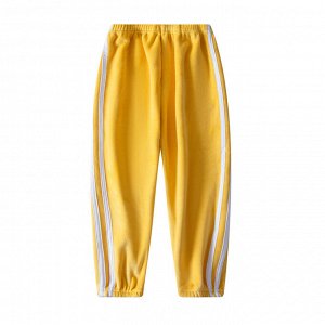Детские утеплённые спортивные брюки с продольными полосками, на резинке, цвет жёлтый