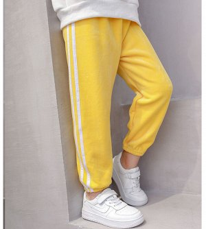 Детские утеплённые спортивные брюки с продольными полосками, на резинке, цвет жёлтый