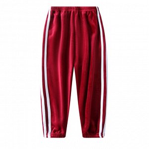 Детские утеплённые спортивные брюки с продольными полосками, на резинке, цвет красный