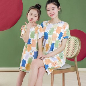 Платье-сорочка с принтом и короткими рукавами для девочки