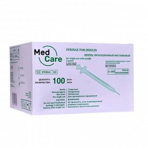Шприц инсулиновый MedCare U-100 3-х компонентный 1 мл с иглой 0,4х12 мм (27Gx1/2")