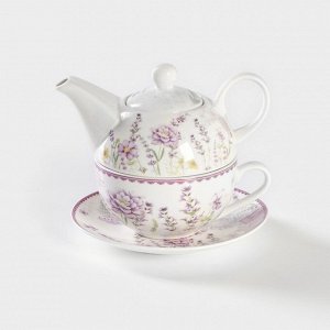 Набор керамический чайный «Прованс», 3 предмета: чайник заварочный 370 мл, чашка 300 мл, блюдце d=15 см