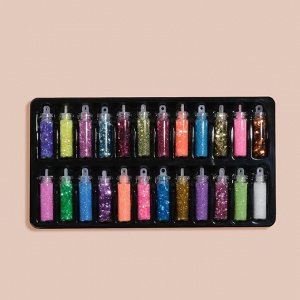 Ассорти для декора, в пластиковом органайзере, набор 24 бутылочки, разноцветные