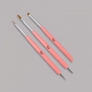 Набор для наращивания и дизайна ногтей: плоская кисть - дотс 2 шт, плоская кисть - пушер, цвет розовый