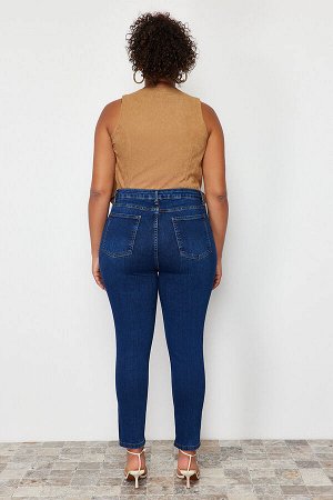 Темно-синие эластичные джинсы скинни с декоративной строчкой