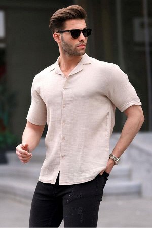 Бежевая мужская рубашка с коротким рукавом 6706
