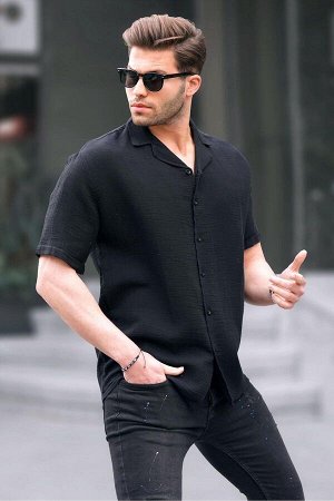 Черная мужская рубашка с коротким рукавом 6706