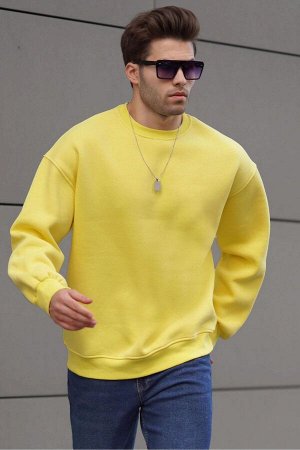 Желтый базовый мужской свитшот Oversize с круглым вырезом 6048